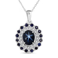 D'Joy Premium Blue Star Sapphire (DF), Multi Gemstone Celestial Bloom Pendant Necklace (20 Inches) in Rhodium Over Sterling Silver 6.20 ctw - Sticky add to cart bar