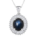 D'Joy Celestial Crown Blue Star Sapphire (DF) and Moissanite 7.50 ctw Celestial Crown Pendant Necklace in Rhodium Over Sterling Silver 20 Inches - Sticky add to cart bar