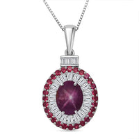 D'Joy  Indian Star Ruby, Multi Gemstone Pendant Necklace in Rhodium Over Sterling Silver 5.50 ctw (20 Inches)