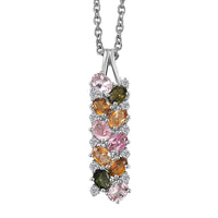 D'Joy Multi-Tourmaline, White Zircon Pendant Necklace in Rhodium Over Sterling Silver 2.10 ctw (20 Inches)