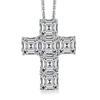 D'Joy Asscher Cut Moissanite 7.00 ctw Faithlight Pendant Necklace in Rhodium Over Sterling Silver 20 Inches
