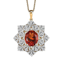 D'Joy Premium Red Citrine and White Zircon 5.30 ctw Royal Fire Blossom Pendant Necklace in 18K Vermeil Yellow Gold Over Sterling Silver 20 Inches
