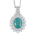 D'Joy Premium Grandidierite and Moissanite 2.40 ctw Sunburst Halo Pendant Necklace in Rhodium Over Sterling Silver 20 Inches - Sticky add to cart bar