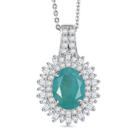 D'Joy Premium Grandidierite and Moissanite 2.40 ctw Sunburst Halo Pendant Necklace in Rhodium Over Sterling Silver 20 Inches