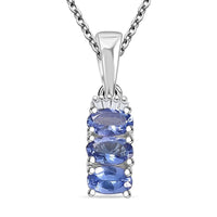 D'Joy Premium Tanzanite, Diamond Trinity Ballerina Pendant in Rhodium Over Sterling Silver with Stainless Steel Necklace (20 Inches) 0.70 ctw
