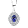 D'Joy AAA Tanzanite, Diamond Halo Pendant Necklace in Rhodium Over Sterling Silver 1.40 ctw (20 Inches) - Sticky add to cart bar