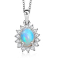 D'Joy Ethiopian Welo Opal, White Zircon Pendant in Platinum Over Sterling Silver with Stainless Steel Necklace 1.90 ctw (20 Inches) - Sticky add to cart bar