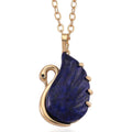 Lapis Lazuli, Simulated Black Diamond Carved Swan Pendant Necklace (20 Inches) in Goldtone 25.00 ctw - Sticky add to cart bar