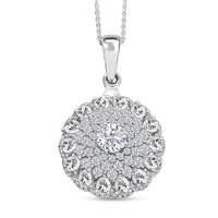 D'Joy Moissanite (Rnd 6mm) Pendant Necklace (20 Inches) in Rhodium Over Sterling Silver 4.40 ctw
