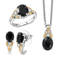 3 Piece Set - EverTrue Thai Black Spinel, White Zircon Midnight Forest Leaf Earrings, Ring (Size 5) and Pendant in Platinum Bond with Stainless Steel Necklace (20 Inches) 9.50 ctw