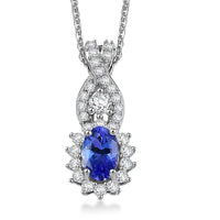 D'Joy AAA Tanzanite, Moissanite Pendant Necklace in Rhodium Over Sterling Silver 0.85 ctw  (20 Inches)