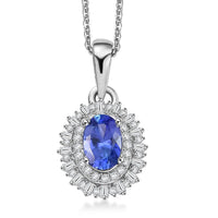 D'Joy AAA Tanzanite, Diamond Pendant Necklace in Rhodium Over Sterling Silver 1.10 ctw (20 Inches)