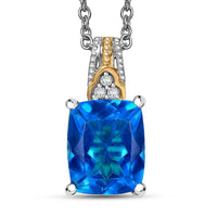 EverTrue Caribbean Quartz and White Zircon 4.40 ctw Pendant in 18K YG Plated with ION Plated YG Stainless Steel Necklace 20 Inches