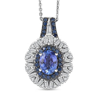 D'Joy Premium Tanzanite, Multi Gemstone Sunburst Pendant Necklace (20 Inches) in Rhodium Over Sterling Silver 1.80 ctw