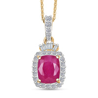 Premium Royal Ruby, Luxuriant Lab Grown Diamond (G-H, SI) Pendant Necklace (20 Inches) in 18K Vermeil YG Over Sterling Silver