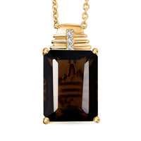 EverTrue Smoky Quartz, White Zircon Pendant in 18K YG Plated with ION Plated YG Stainless Steel Necklace (20 Inches) 11.75 ctw