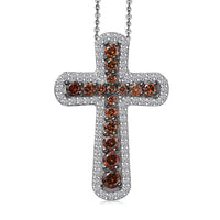 Luxuriant Lab Grown Red Diamond (IR) and Lab Grown Diamond 1.00 ctw Eternal Rouge Cross Pendant Necklace 20 Inches in Rhodium Over Sterling Silver