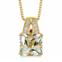 EverTrue Montezuma Prasiolite and Multi Gemstone 8.50 ctw Regal Majesty Pendant in 18K YG Plated with ION Plated YG Stainless Steel Necklace 20 Inches