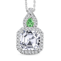 D'Joy Asscher Cut Moissanite and Ceylon Blue Sapphire 3.50 ctw Pendant Necklace in Rhodium Over Sterling Silver 20 Inches
