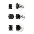 D'Joy Thai Black Spinel 7.65 ctw Set of 3 Solitaire Stud Earrings in Rhodium Over Sterling Silver - Sticky add to cart bar