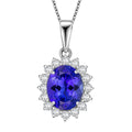 AAAA Tanzanite, Diamond Floral Pendant Necklace in 950 Palladium and 10K White Gold 4.50 ctw (20 Inches) - Sticky add to cart bar