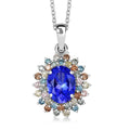 AAA Tanzanite, Lab Grown Multi Diamond Bloom Pendant Necklace in 10K White Gold 2.20 ctw (20 Inches) (Del. in 5-7 Days) - Sticky add to cart bar