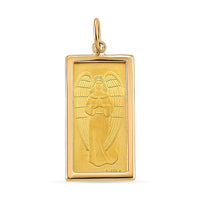 24K Golden Angel Blessings Ingot Bar 1g with 14K Yellow Gold Frame 0.40g Pendant