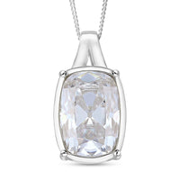 D'Joy Old Mine Cut Moissanite (Cush 16x11mm) Pendant Necklace (18 Inches) in Rhodium Over Sterling Silver 10.00 ctw
