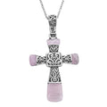 Rose Quartz Inlay Cross Pendant Necklace (24 Inches) in Stainless Steel 6.00 ctw - Sticky add to cart bar