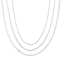 Set of 3 Fine, Link and Twisted Rope Chain Necklace in Stainless Steel 20-22 Inches
