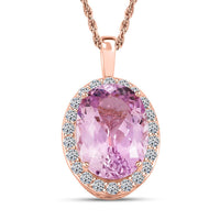 Certified & Appraised AAA Martha Rocha Kunzite and Luxuriant Lab Grown Diamond E-F VS 14.00 ctw Pendant Necklace in 10K Rose Gold 5.55 Grams 18 Inches