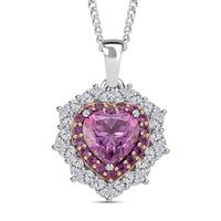 Doorbuster D'Joy Blue and White Moissanite (Hrt 8mm) Love Blossom Heart Pendant Necklace (18 Inches) in Rhodium Over Sterling Silver 3.00 ctw