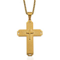 Padre Nuestro Cross Mens Pendant Necklace (23.5 Inches) in ION Plated YG Stainless Steel - Sticky add to cart bar