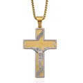 Our Father Two-Tone Crucifix Mens Pendant Necklace (23.5 Inches) in ION Plated YG and Stainless Steel - Sticky add to cart bar
