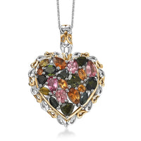 D'Joy Multi-Tourmaline Pendant Necklace in 18K Vermeil YG and Rhodium Over Sterling Silver 2.70 ctw (20 Inches)