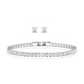 2 Piece Set - Fancy Cut Simulated Diamond Tennis Bracelet (7.50 In) and Earrings in Silvertone 5.60 ctw - Sticky add to cart bar