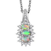 D'Joy Ethiopian Welo Opal, White Zircon Pendant Necklace in Platinum Over Sterling Silver 1.40 ctw (20 Inches)