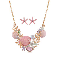 Ankur's Treasure Chest Deal Multi Color Austrian Crystal, Multi Color Enameled Ocean Treasures Necklace (20.5-22.5 Inches) and Earrings in Goldtone