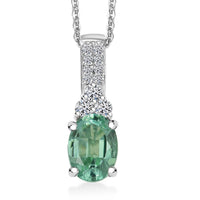 Premium Arquiana Mint Tourmaline and Luxuriant Lab Grown Diamond G-H SI 1.25 ctw Mint Deco Pendant Necklace in Rhodium Over Sterling Silver 20 Inches