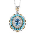D'Joy AAA Cambodian Blue Zircon, Multi Gemstone Pendant Necklace in 18K Vermeil YG and Rhodium Over Sterling Silver 3.10 ctw (20 Inches) - Sticky add to cart bar