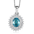 D'Joy AAA Cambodian Blue Zircon, Moissanite Pendant Necklace in Rhodium Over Sterling Silver 2.90 ctw (20 Inches) - Sticky add to cart bar