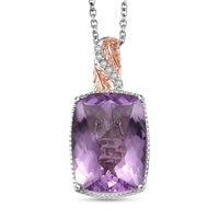 EverTrue Rose De France Amethyst, White Zircon Pendant in Platinum Bond with Stainless Steel Necklace (20 Inches) 20.50 ctw
