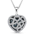 Luxuriant Lab Grown Blue Diamond and Lab Grown White Diamond SI 1.00 ctw Matrix Heart Pendant Necklace in Rhodium Over Sterling Silver 20 Inches (Del. in 7-10 Days) - Sticky add to cart bar