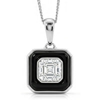 D'Joy Asscher Cut Moissanite and Black Jade (D) 3.35 ctw Midnight Spark Pendant Necklace in Rhodium Over Sterling Silver 18 Inches