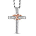 Luxuriant Lab Grown Diamond G-H SI 0.10 ctw Cross with Love Pendant in 18K Vermeil RG and Rhodium Over Sterling Silver with Stainless Steel Necklace 20 Inches - Sticky add to cart bar