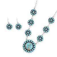 2 Piece Set - Santa Fe Style Kingman Turquoise, Multi Gemstone Necklace (20 Inches) and Earrings in Sterling Silver 15.30 ctw
