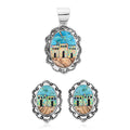 2 Piece Set - Santa Fe Style Multi Gemstone Pendant without Chain and Earrings in Sterling Silver - Sticky add to cart bar