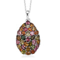 D'Joy Premium Multi Tourmaline 5.75 ctw Mosaic Bloom Pendant Necklace in Rhodium Over Sterling Silver 20 Inches - Sticky add to cart bar