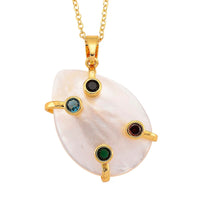 White Keshi Pearl, Simulated Multi Color Diamond Pendant Necklace (20 Inches) in Goldtone