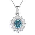 D'Joy Cambodian Blue Zircon, Moissanite Pendant Necklace in Rhodium Over Sterling Silver 2.70 ctw (18 Inches) - Sticky add to cart bar